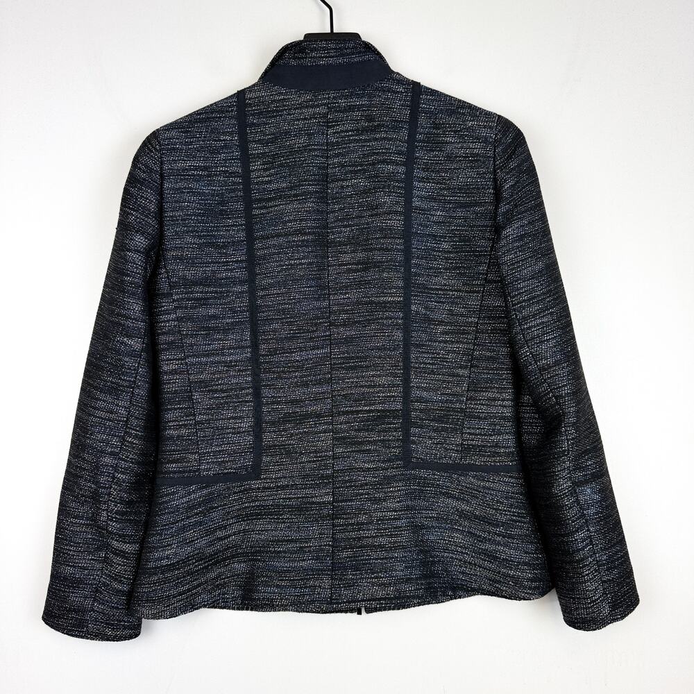 Lafayette 148 Woven Zip Up Dressy Jacket Navy Blue Black Wool Blend - Size 6 - Picture 6 of 10
